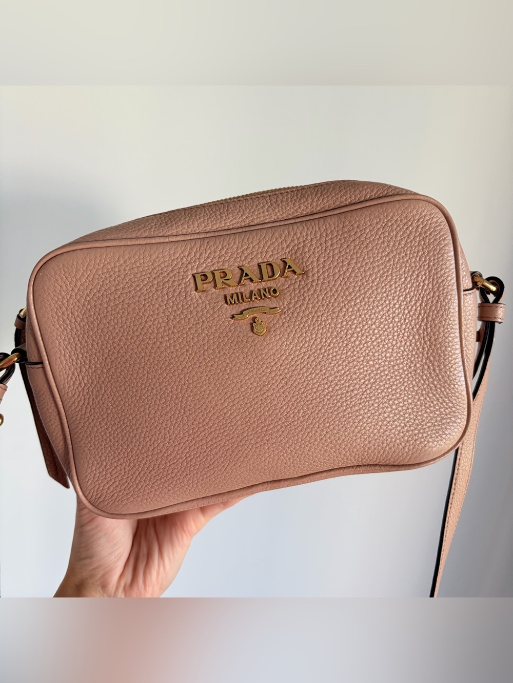 Prada Pink Grained Leather Crossbody Bag with Gold Logo
